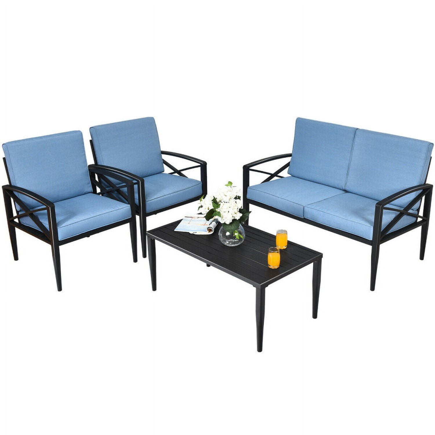Aimee Lii 4 Pieces Patio Furniture Set, Aluminum Frame Cushioned Sofa, Small Patio Set, Blue