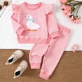 thumbnail image 2 of TOWED22 Baby Girl Clothes Fall Winter Outfits Ruffle Ribbed Long Sleeve Top Flare Pants Clothing Set for Toddler Girl,Pink,18-24 M, 2 of 9