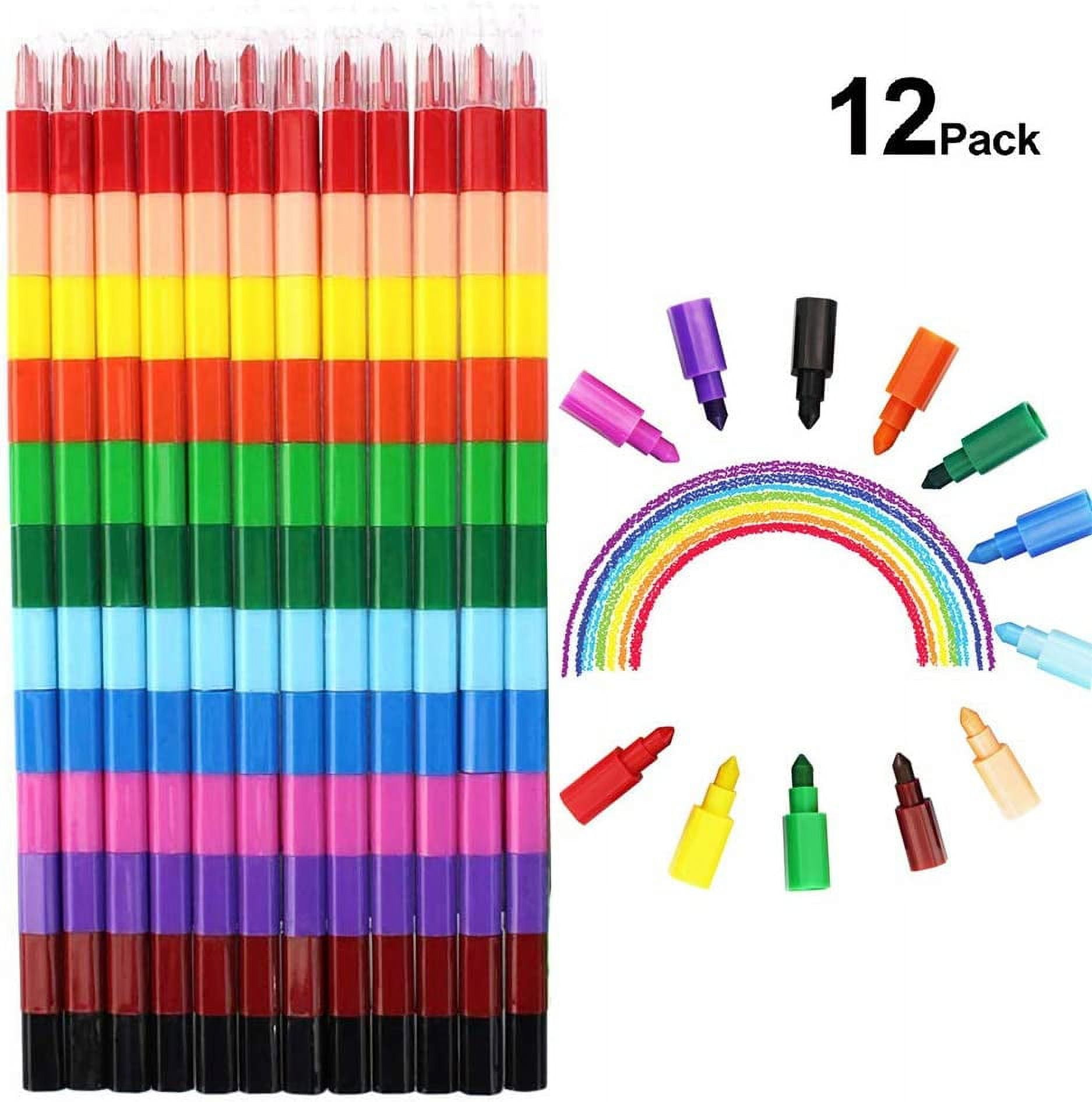 OBANGONG 16 Pcs Stacking Crayons Rainbow Buildable Crayons for Kids Party  Favors,12 Colors Stackable Crayons Colorful Crayon for School Office