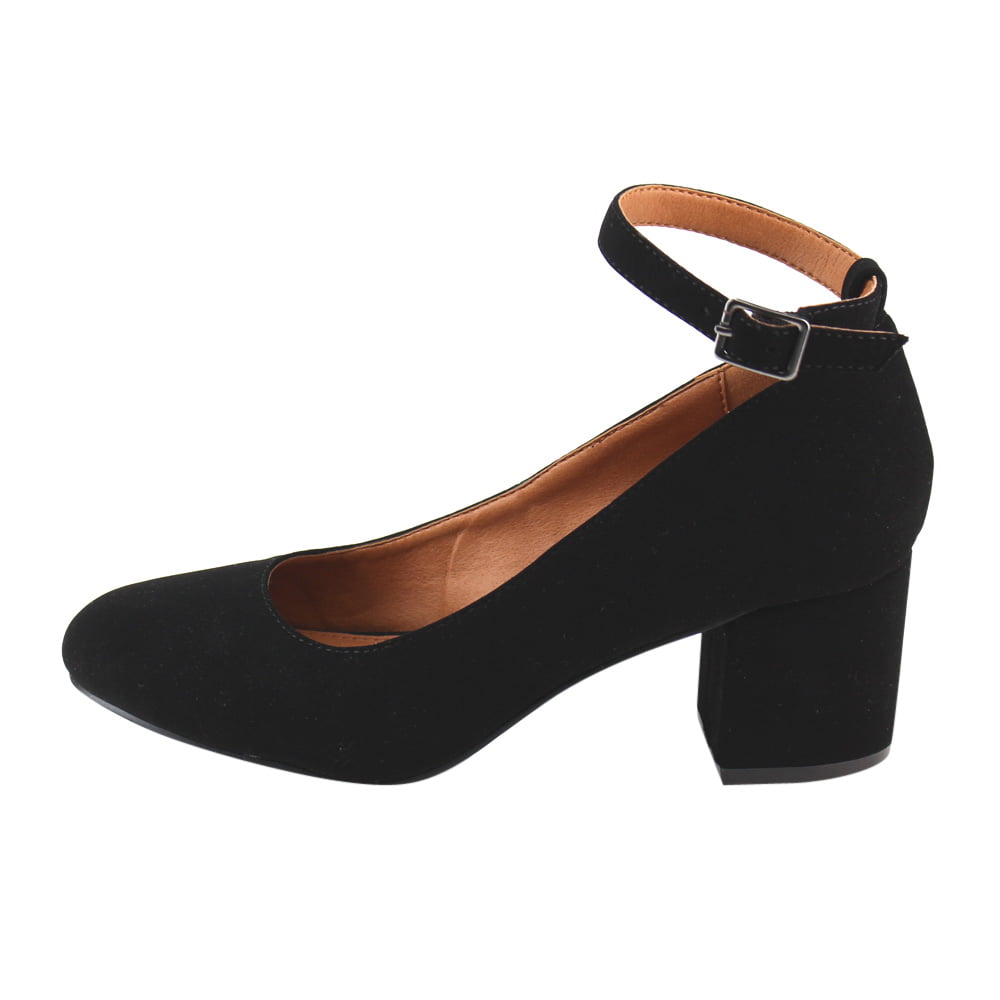 black block heel pumps with ankle strap