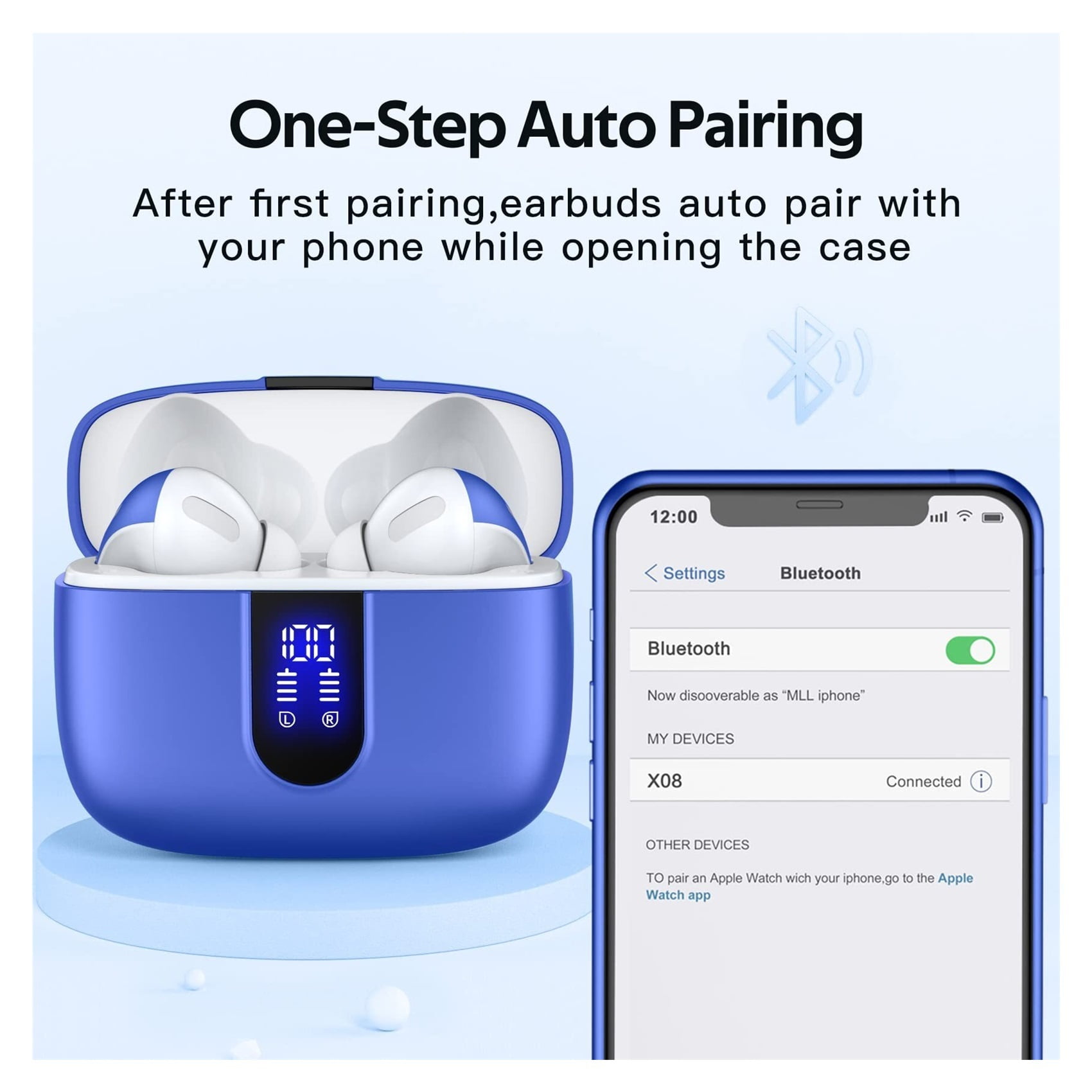 Bluetooth Headphones True Wireless Earbuds 60H Playback LED Power Display Earphones with Wireless Charging Case IPX5 Waterproof in-Ear Ear buds with Mic for TV Smart Phone Laptop Computer Sports