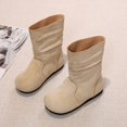 thumbnail image 4 of GobdXE Girls Mid Calf Boots Solid Faux Suede Ruched Shaft Flat Fall Winter Casual Shoes Beige,10-10.5 Years, 4 of 9