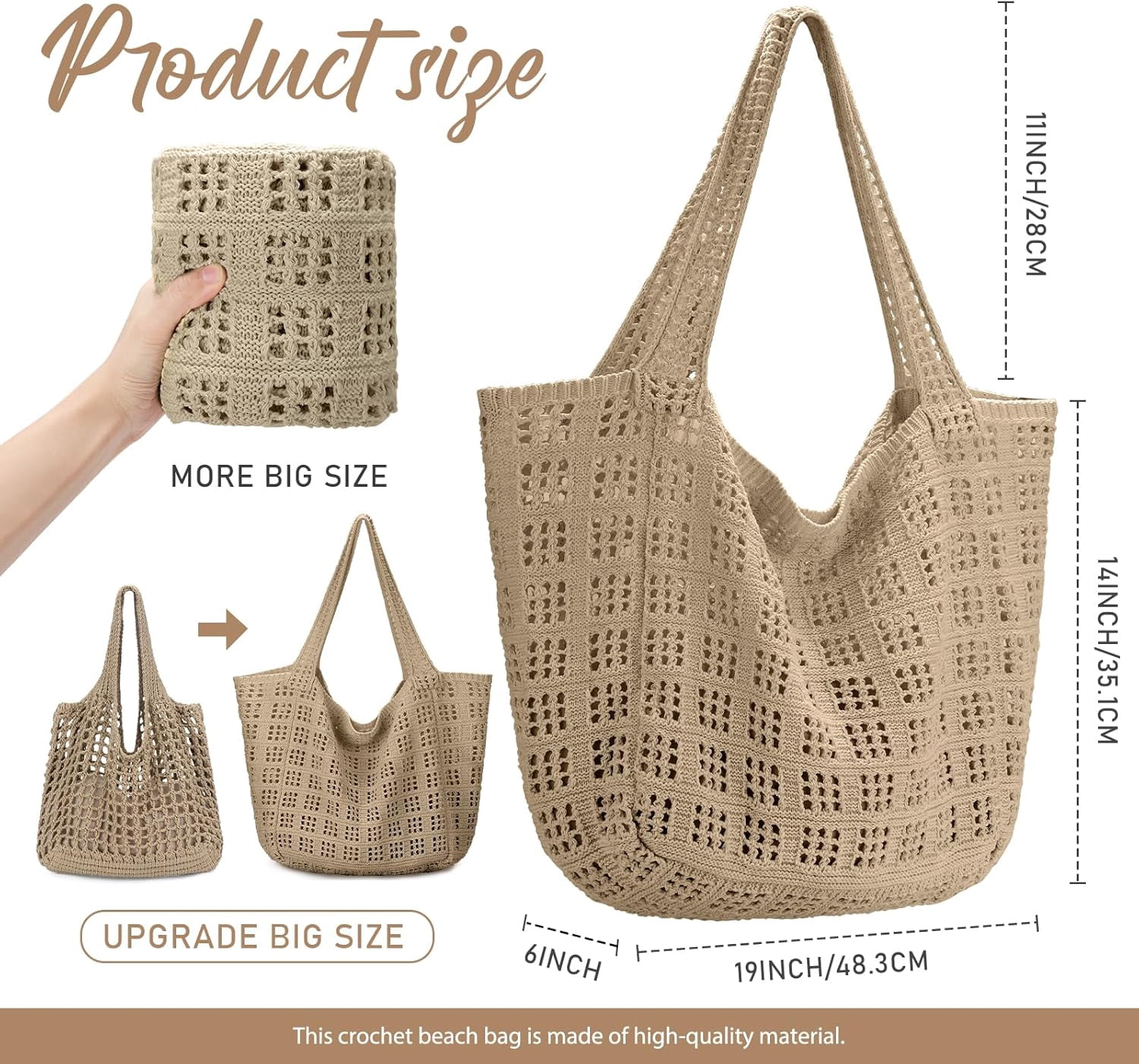 CAILDANL Crochet Bags for Women - Large Tote Aesthetic Handbag Shoulder Hippie Knit Bag