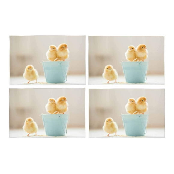 YUSDECOR Cute Baby Chicks Yellow Little Chicken Placemats Table Mats for Dining Room Kitchen Table Decoration 12x18 inch,Set of 4