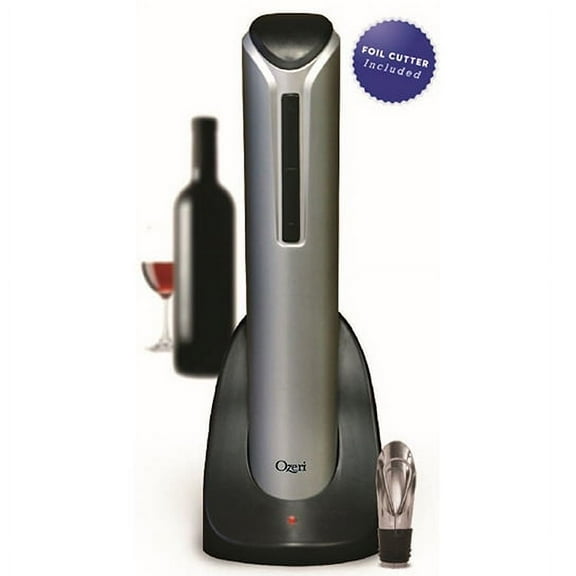 Ozeri Pro Electric Wine Bottle Opener with Wine Pourer, Stopper, Foil Cutter and Elegant Recharging Stand