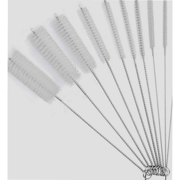 10PCS Straw Cleaner Brushes, 8 Inch Tube Cleaning Brush and Nylon Pipe Brush Set, Small Bottle Cleaning Brushes for Narrow Neck Sippy Cups Straws Teapot Nozzle(White)
