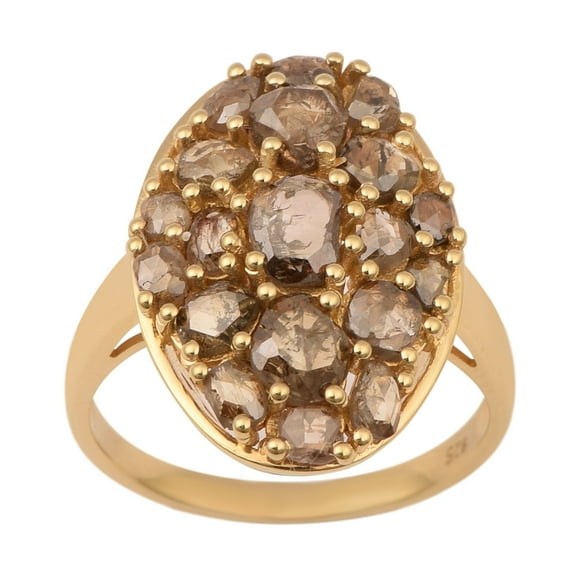 3.25 Ct Rose Cut Champagne Diamond 925 Sterling Silver Gold Plated Women Valentines Day Gifts Ring
