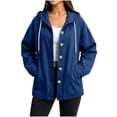 thumbnail image 2 of Smsaxvxz Women's Denim Hooded Jacket Fall Fashion Oversized Drawstring Button Jean Coat with Pockets Dark Blue XL, 2 of 9