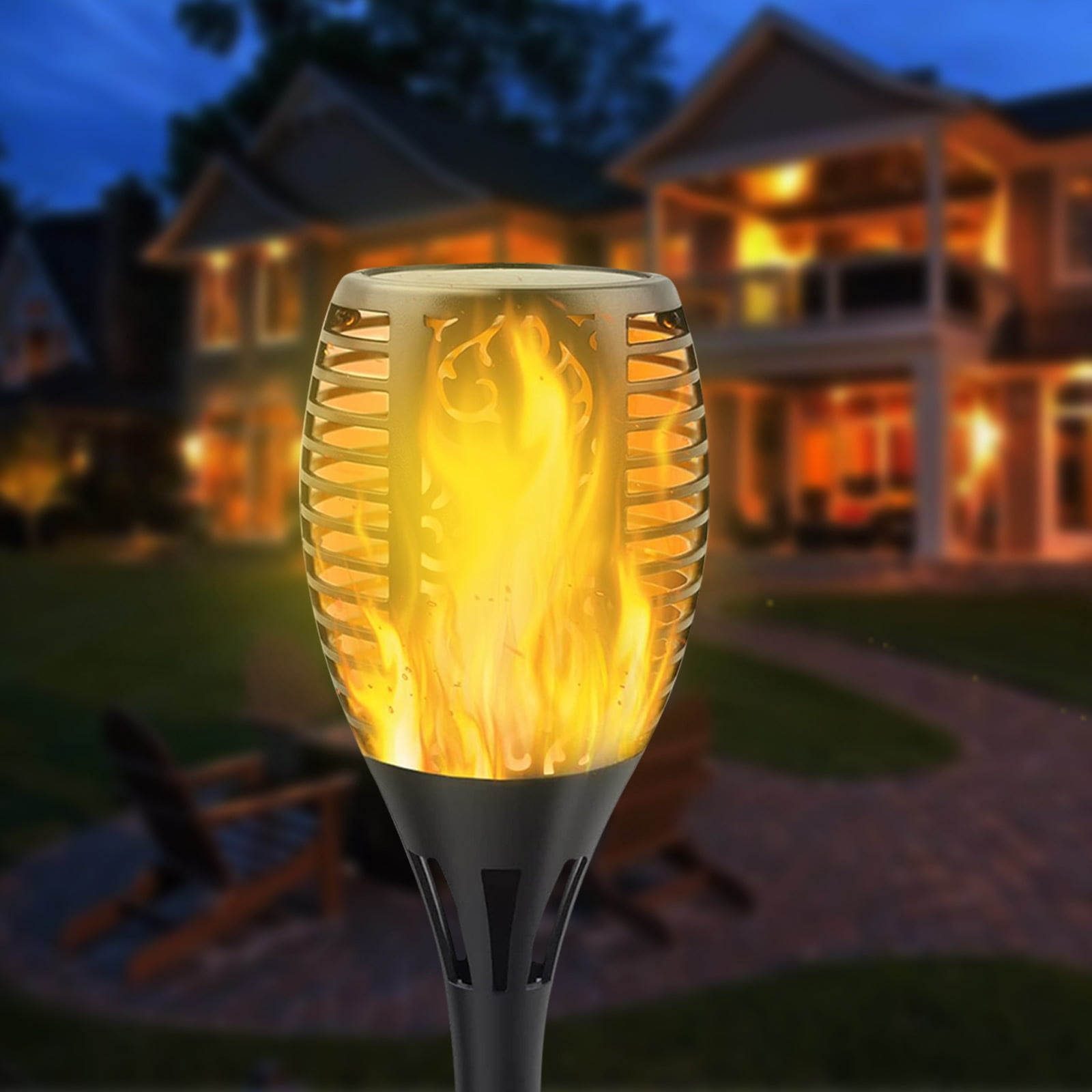 96 LED Waterproof Flickering Flames Solar Lights Outdoor Solar Spotlights Landscape Decoration Lighting Dusk to Dawn Auto On/Off Security Torch Light for Patio Garden Driveway Solar Torch Lights