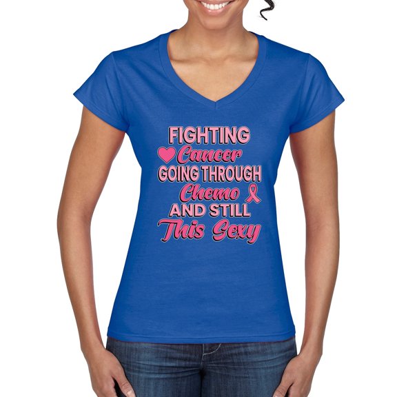 Wild Bobby, Fighting Cancer And Still Sexy, Breast Cancer Awareness, Women Standard V-Neck Tee, Royal, Medium