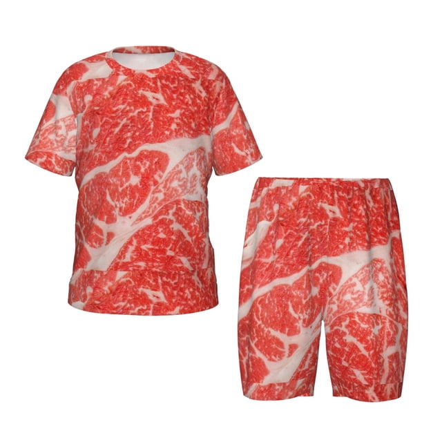 Balery Beef Steaks Conjunto de Pijama Infantil de Manga Corta con Estampado – Ropa de Dormir de Algodón Suave-Medium