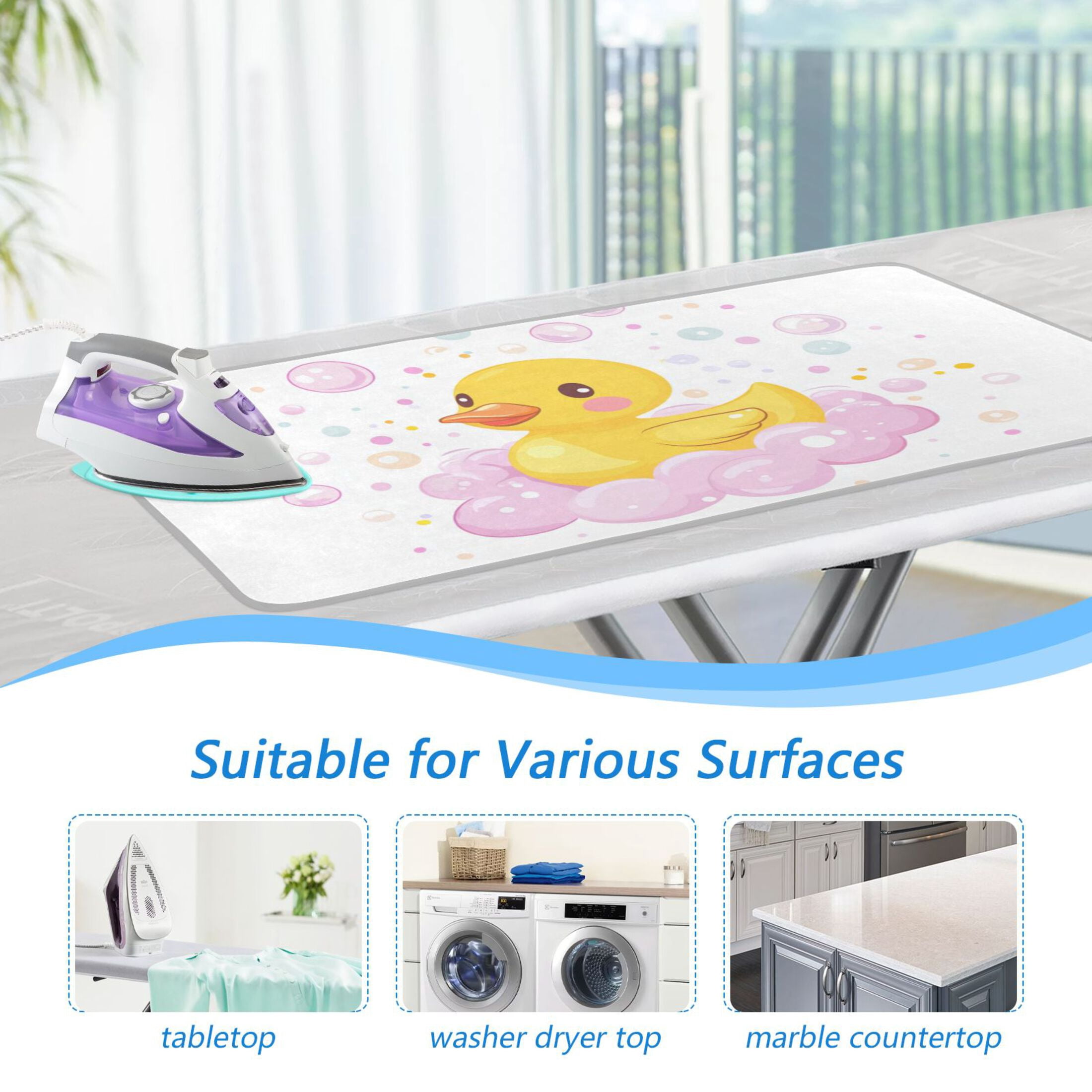 Cute Duck Dreamy Bubble Bath Ironing Mat Blanket Portable Travel Ironing Pad Heat Resistant Pad 47.2" x 27.6”