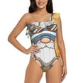 thumbnail image 4 of Daiia Hello Summer Cute Gnome Women's One Piece Swimsuits Personalized One Shoulder Swimwear Asymmetric Ruffle Bathing Suits-Large, 4 of 8