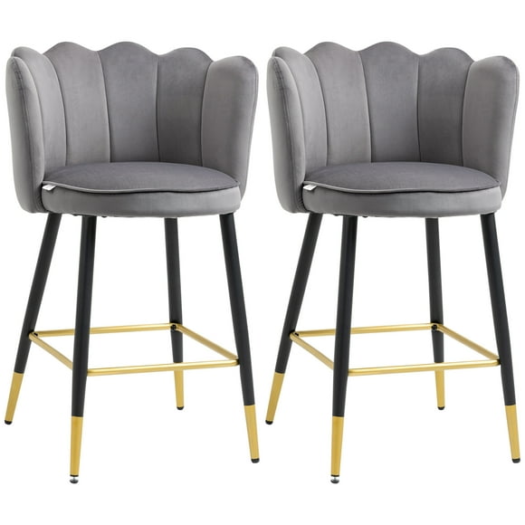 HOMCOM Bar Stools Set of 2, Counter Height Barstools with Back