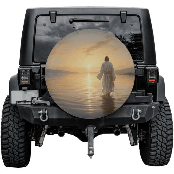 Lotusprinthandmade Jesus Walking on Water Spare Tire Cover Without Backup Camera Hole 6 Sizes (27 in.)