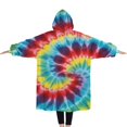 thumbnail image 2 of Oversized Wearable Blanket Hoodie,Colorful Tie Dye Pattern Sherpa Blanket Hoodie with Super Pockets,Super Warm Fuzzy Pullover for Women & Men, 2 of 6