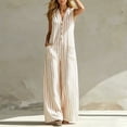 thumbnail image 7 of Guluxicc Womens Linen Jumpsuit Sleeveless Casual Wide Legs Rompers Baggy Button Down V Neck Summer Overalls with Pockets, 7 of 7