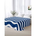 thumbnail image 5 of Navy Blue White California King Size Flat Sheet, Wrinkleproof & Fadeproof Cooling Flat Bed Sheet Only, Abstract Waves Water Ripple Striped Breathable Soft Bedding Top Sheets 108 x 98 Inches, 5 of 8