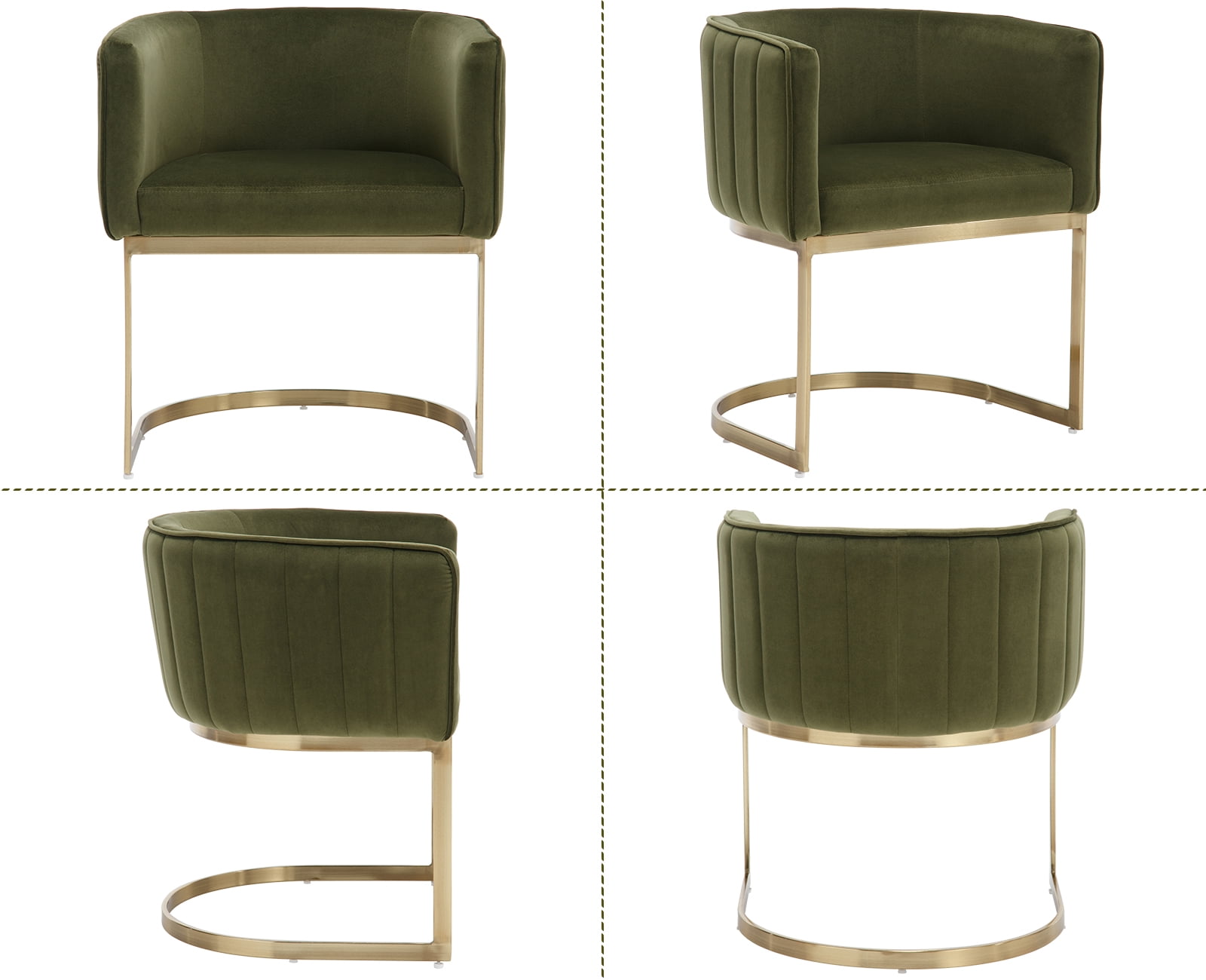 Dayalane Modern Barrel Dining Chairs Set of 2, Velvet Upholstered Kitchen snd Dining Room Side Chairs, Comfy Armchair with Metal Frame for Dining Room Living Room Bedroom Cafe, Green