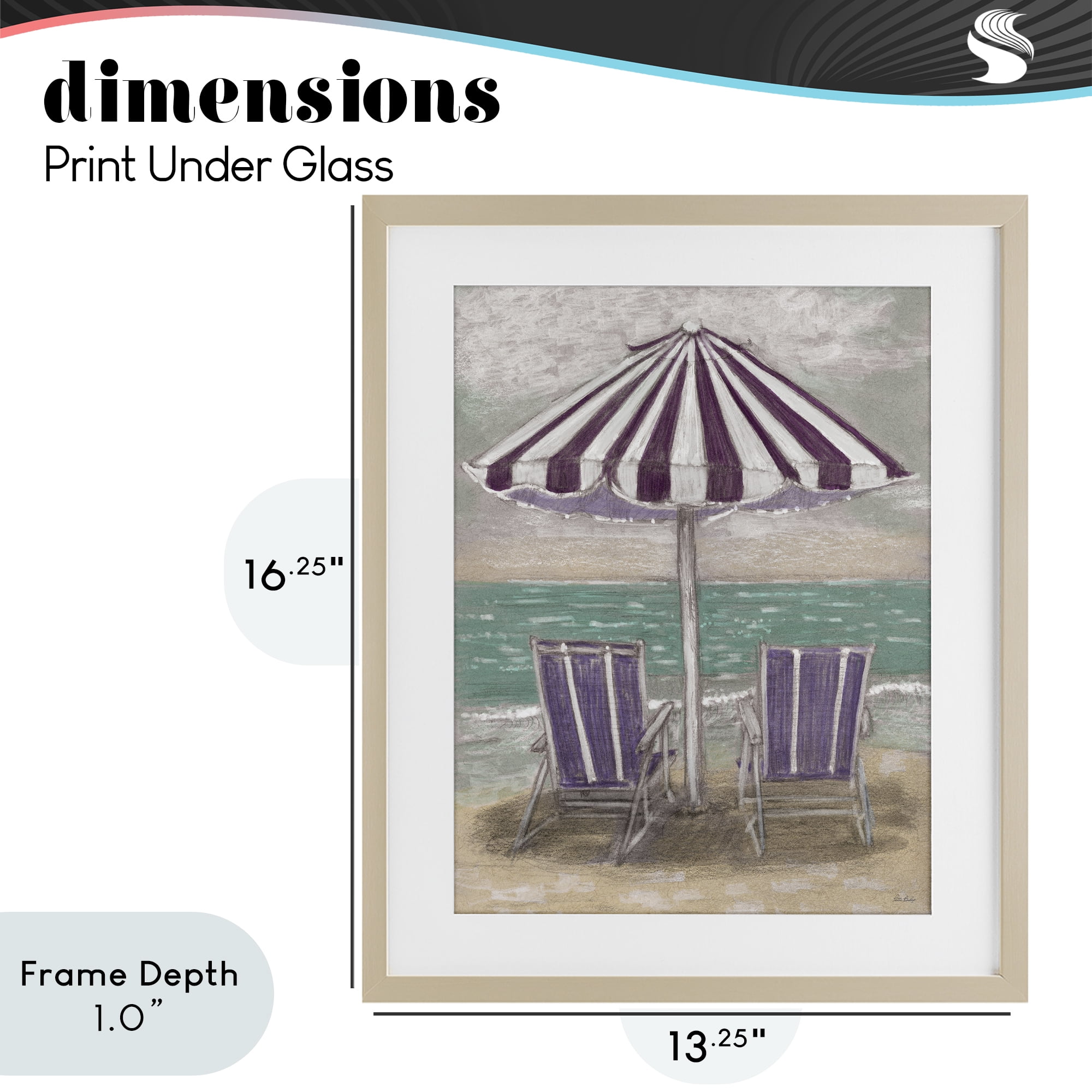 Stupell Industries Umbrella & Chairs on Beach Birch Framed Print Under Glass, design by Patti Bishop
