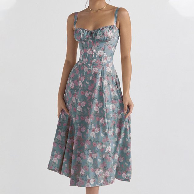FcBaudy Robe Sans Manches à Col Rond, Robes d'Été pour Femmes, Robes pour Femmes Robe Débardeur Imprimée à Taille Mi-Haute Fendue Robe pour Femmes