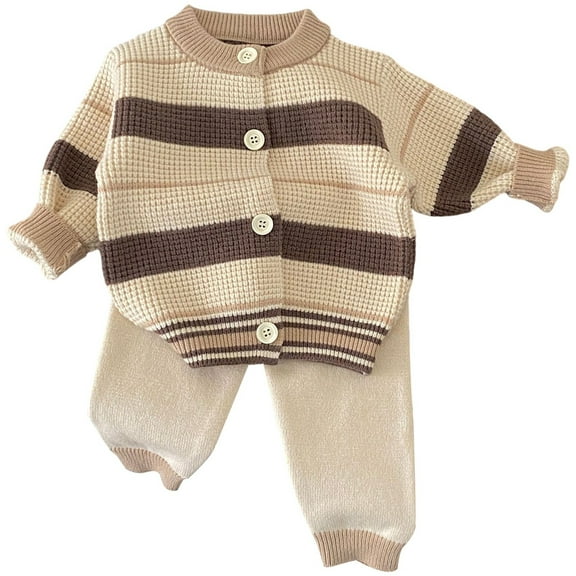 DHFJKG Baby Boys Sweater Outfits Striped Knit Cardigan Casual Pants Two Piece Set Soft Comfortable Warm Casual Winter Clothes Child Kids Boys Stylish Outfits 0-3 Months