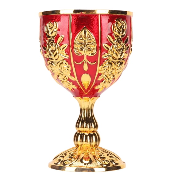 Gold Chalice, 4in High Polished Wine Goblet For Bar Red Flower On Gold And White,Gold Red