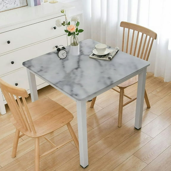 BANET Square Fitted Table Cover with Elastic Edges, Pattern Marbling Culture Design Waterproof Oil-Proof Table Cloth Stain-Resistant,Grey Dust White - Fits Square Tables white