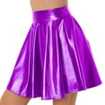 thumbnail image 3 of YONGHS Women Glossy Shiny Metallic High Waist Flare Skirt Ruffle A-line Skirts Clubwear Dancewear Purple XL, 3 of 5