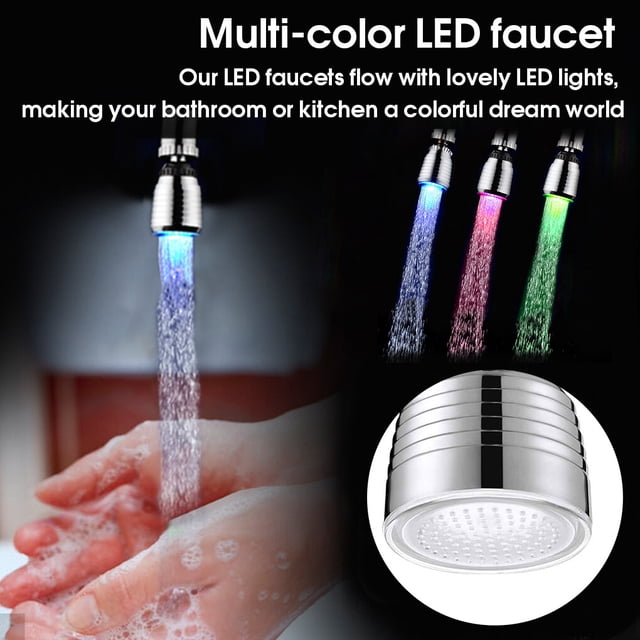 kurtrusly LED Lighting Water Faucet RGB Color Changing Tap Shower Head 360 Degree Heat-resistant Sprayer Plastic Replacement Nozzle Type 1