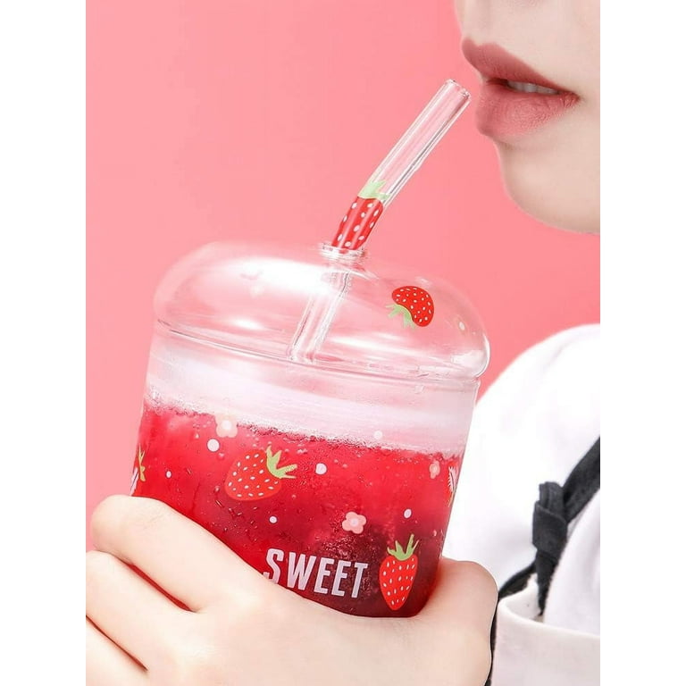 Strawberry Iced Coffee Cup with Lid & Straw, 16oz Tumbler