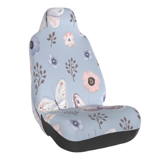 Wukai Blue Butterfly Full Set Car Seat Covers with Soft Padding Universal Auto Front Seats Protector and Cushion Mat