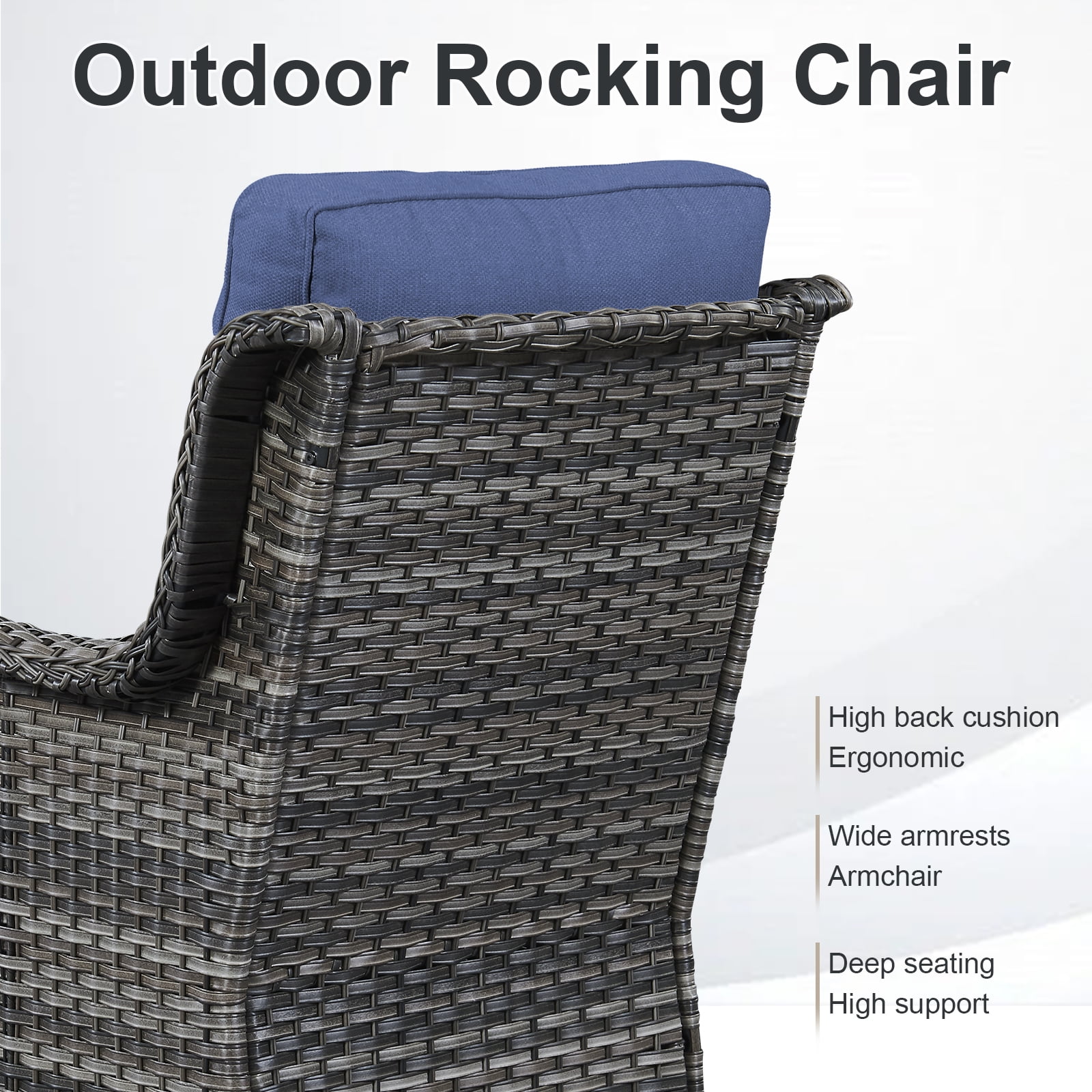 OPOHORO Swivel Outdoor Chair Set of 4 with 30" Propane Fire Pit Table, Patio Furniture Set with Firepit Brown Wicker High Back Patio Swivel Chairs for Garden Balcony Porch - Gray/Blue