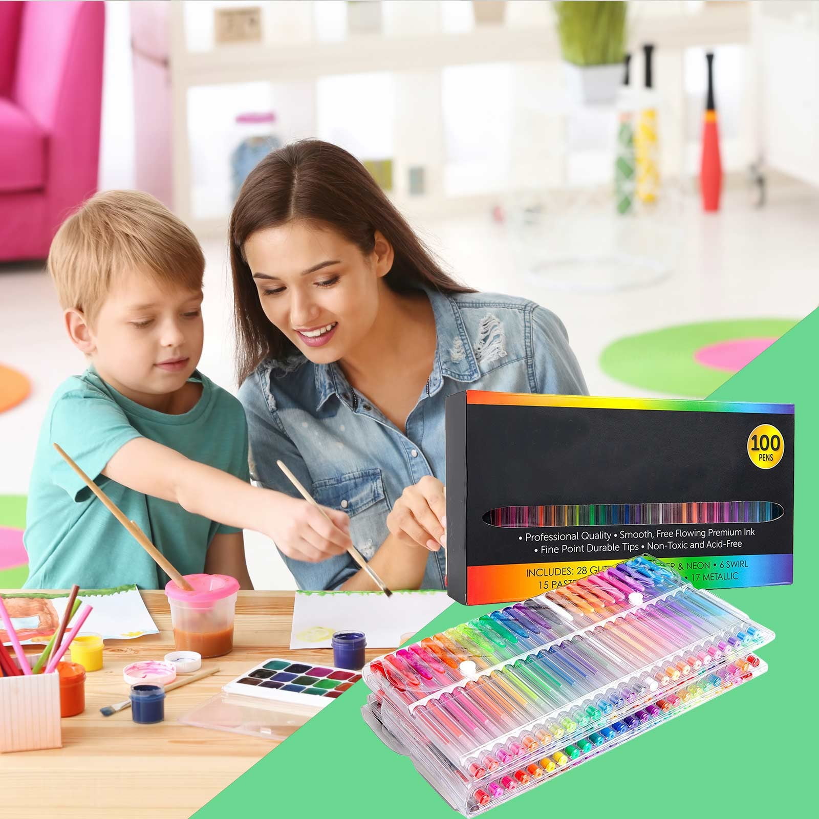 Artist-Grade Gel Pen Set, 100-Color Gel Pens for Adult Coloring, Scrapbooking, Doodling, and Comics, Fine Tip Markers for Detailed Art, Journaling, and Creative Projects (1 Pack)