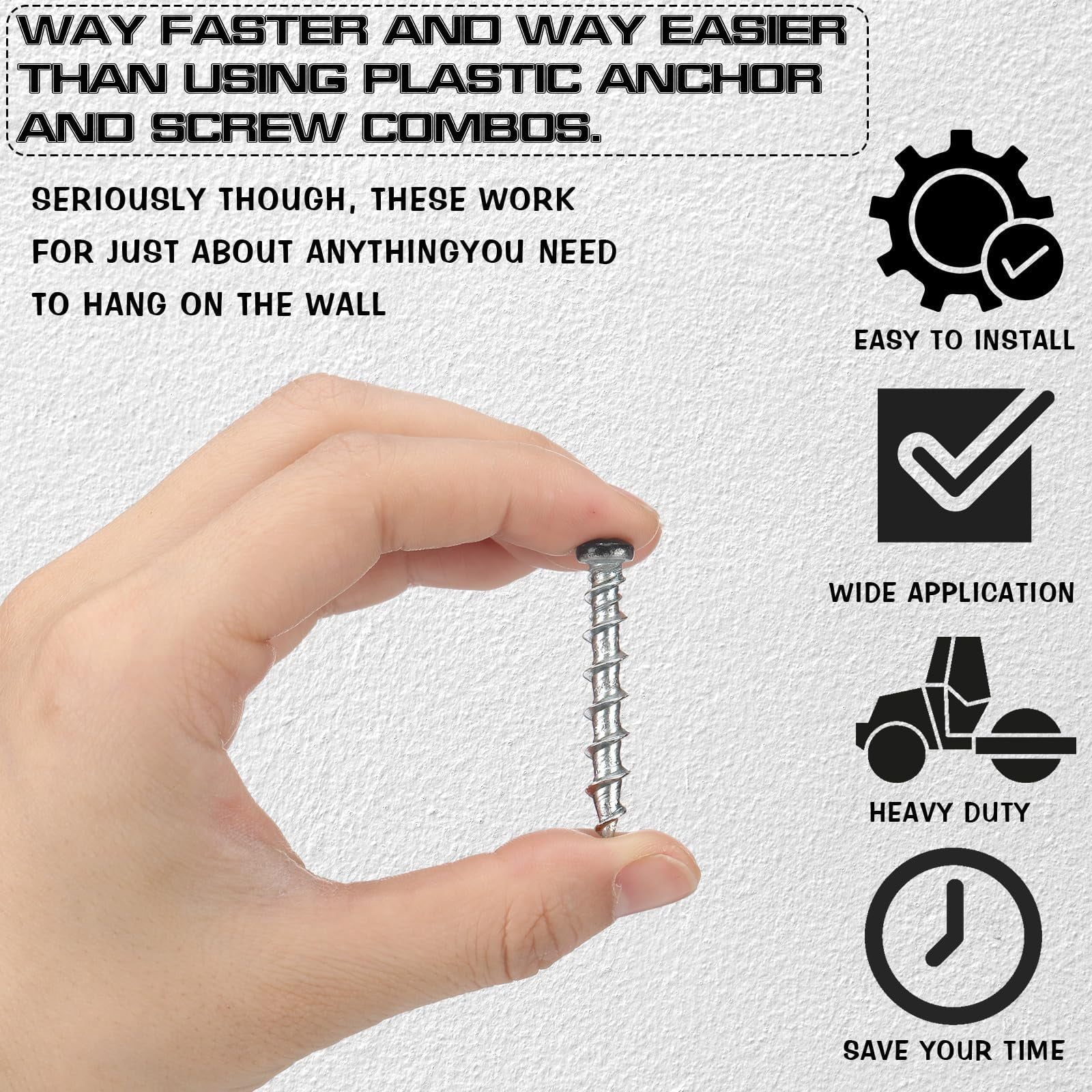 100 Pcs Drywall Anchors 1/4 x 1-1/2 Inch White Pan Head Alloy Steel Light Wall Anchors Heavy Duty Self Drilling Screws for Wood and Other Masonry Materials
