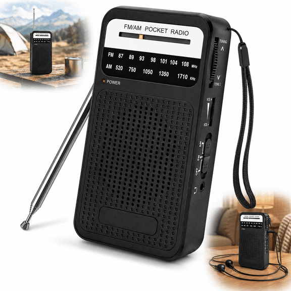 Emlimny Pocket Radio AM FM with Long Range Reception Battery Operated Portable AM/FM Radio Transistor Radio w/ Loud Speaker & Headphone Jack for Indoor, Outdoor, Camping Use(2AA Battery)