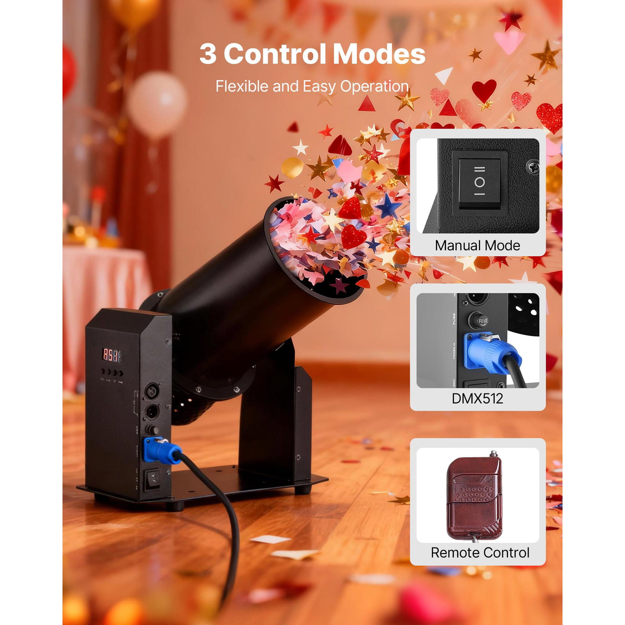 Electric Confetti Machine, 1500W Powerful Output Confetti Cannon Launcher, Manual & Remote Control, Portable Confe-tti Shooter for Wedding Christmas Party Event Show Stage Night Club