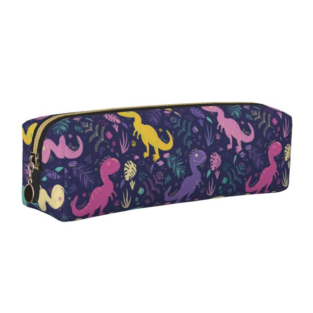 Disketp Colorful Dinosaur Estuche de Lápices de Cuero con Cierre, Estuche Compacto para Papelería, Bolígrafos y Accesorios Pequeños