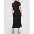 thumbnail image 4 of Women Summer Casual Midi Dresses Short Sleeve V Neck Loose Split Beach Vacation Tshirt Maxi Dress Black XL, 4 of 5