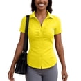 thumbnail image 5 of Women's Basic Button Down Shirts Short Sleeve Stretch Button Up Dress Shirt Slim Fit Waitress Work Shirts Yellow XL, 5 of 6
