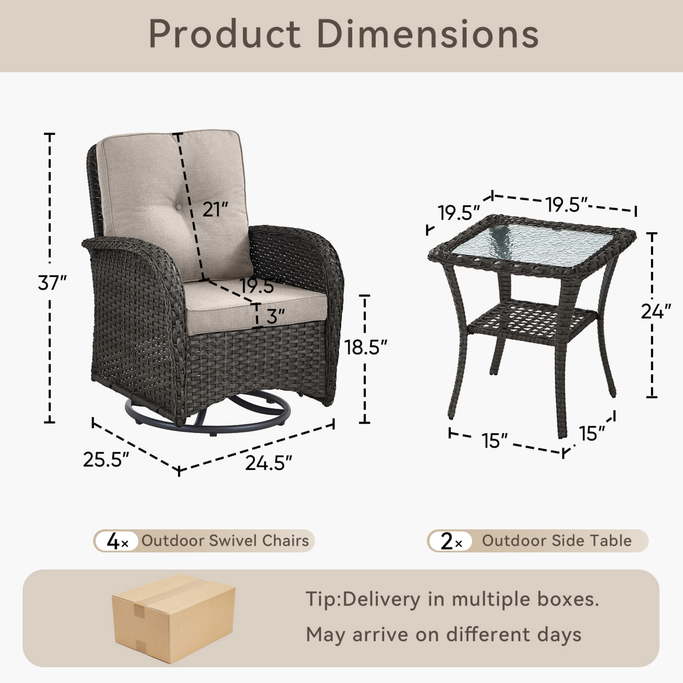 Unnifurnzi 6 Pieces Patio Bistro Set Outdoor Swivel Rocker Patio Chairs with Side Table Patio Furniture for Deck Porch Garden Balcony Poolside-Black/Beige