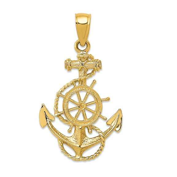 Real 14kt Yellow Gold Anchor and Wheel Pendant; for Adults and Teens; for Women and Men