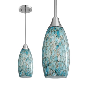 Edishine Blue Glass Pendant Light with Adjustable Height