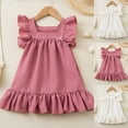 thumbnail image 1 of JDQJBZ Toddler Girl Ruffle Sleeve Dress Solid Color Bow Full Skirt Princess Party Wear, 1 of 5