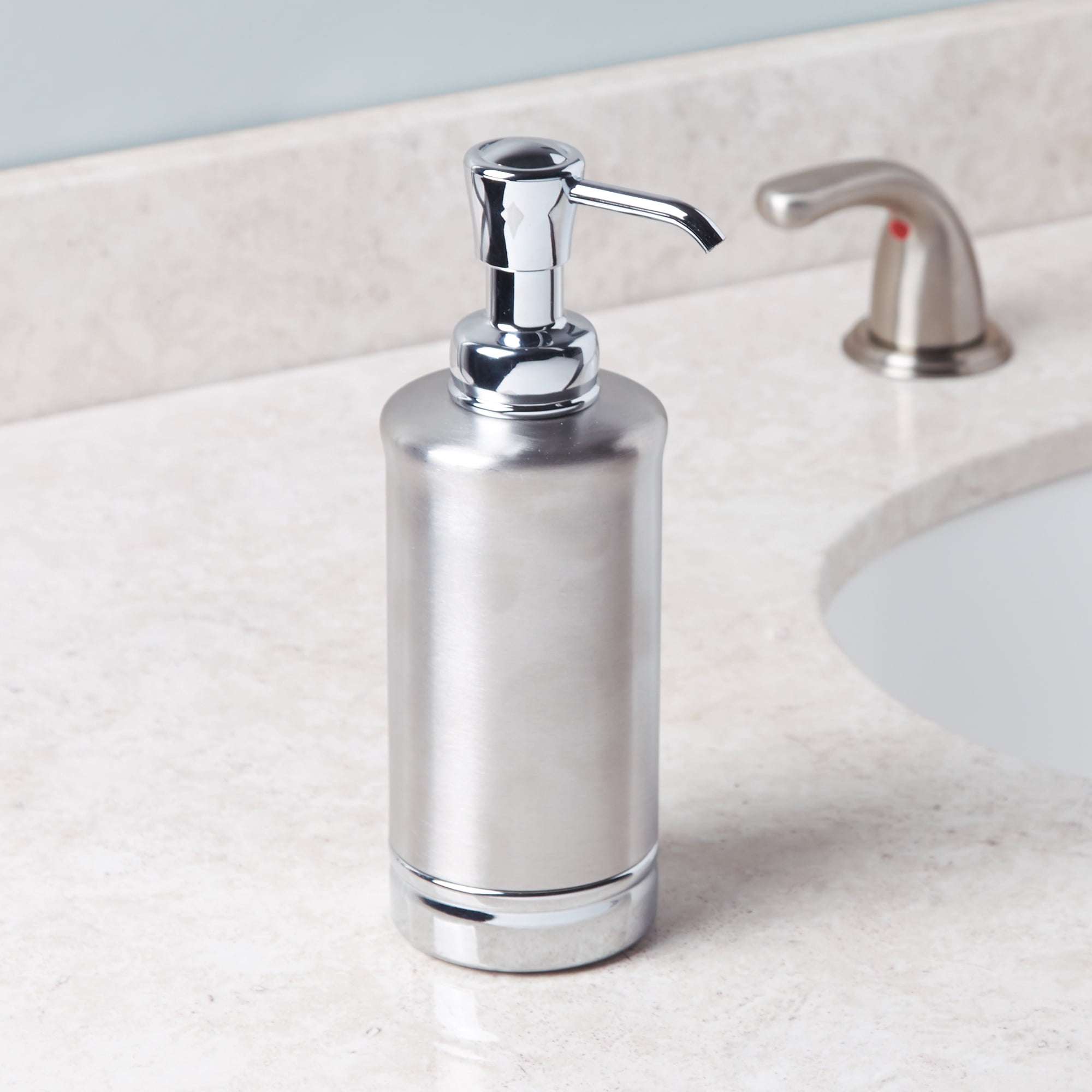 iDesign Stainless Steel Soap Dispenser for Bathroom or Vanity - Holds Hand Soap or Lotion - Split Finish