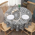 thumbnail image 3 of Gray Floral Mandala and Leaf Pattern Round Tablecloth 60"x60",Wrinkle Wipeable Table Cloth for Kitchen Dining Room Picnic Patio Party, 3 of 6