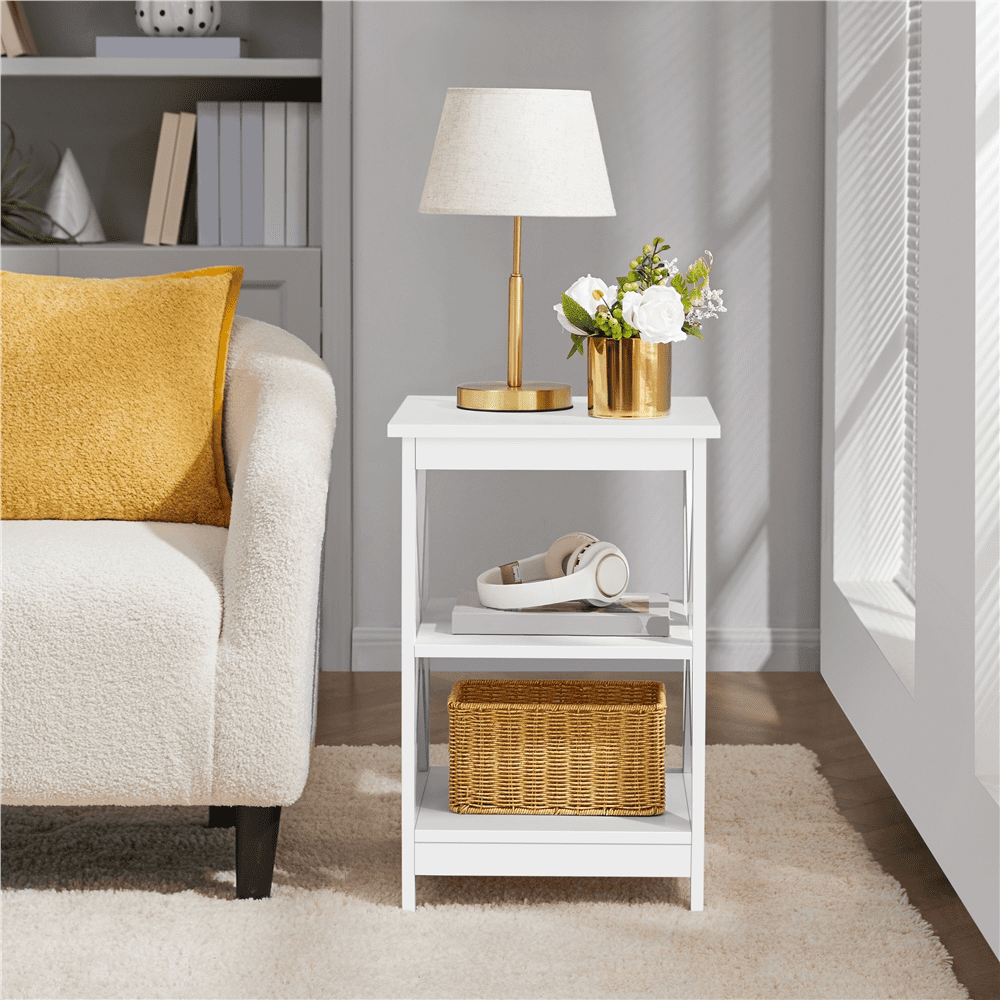 Renwick 3 Tier Wood X Shape End Table for Livingroom Bedroom, White