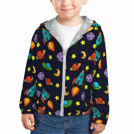 

Sun Hoodie for Kids Space D Long Sleeve Swim Fishing Shirts Sun Protection Zip Up Jacket Clothing Athletic Hoodie