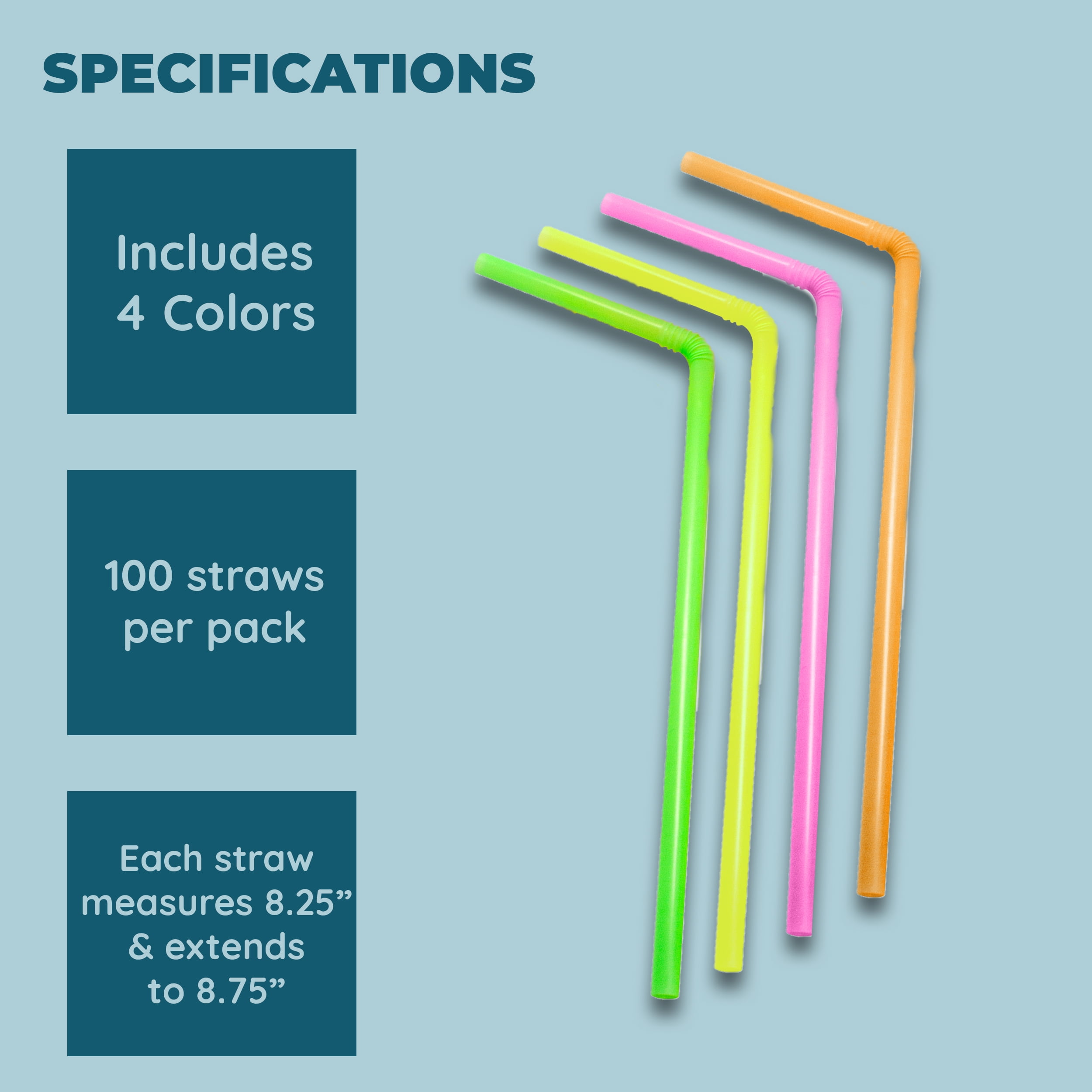 Colorful, Retro Blacklight Neon Drinking Straws 300pk. Individually  Wrapped, Sturdy 7.75 Inch in 4 Bright Colors for Party or Kids Birthday.  BPA-Free