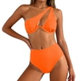 thumbnail image 6 of Women's One‑Shoulder Cutout High‑Waist Two‑Piece Bikini Set Solid‑Color Underwire Padded Split Swimsuit Orange S(S), 6 of 7
